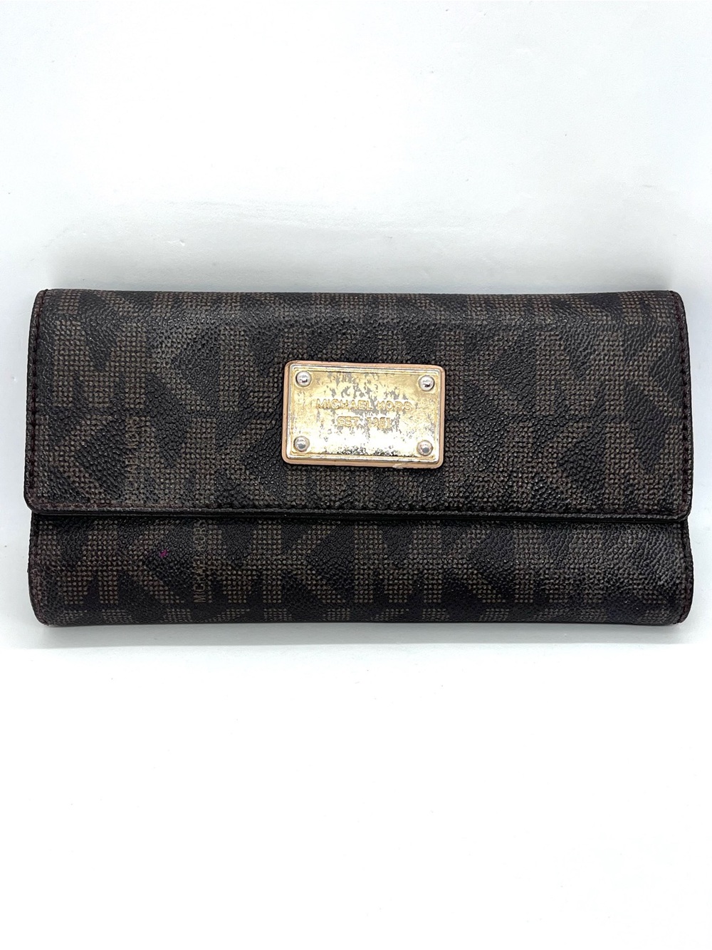 Michael Kors Jet Set Brown MK Logo Continental Wallet MSRP $128 Loved